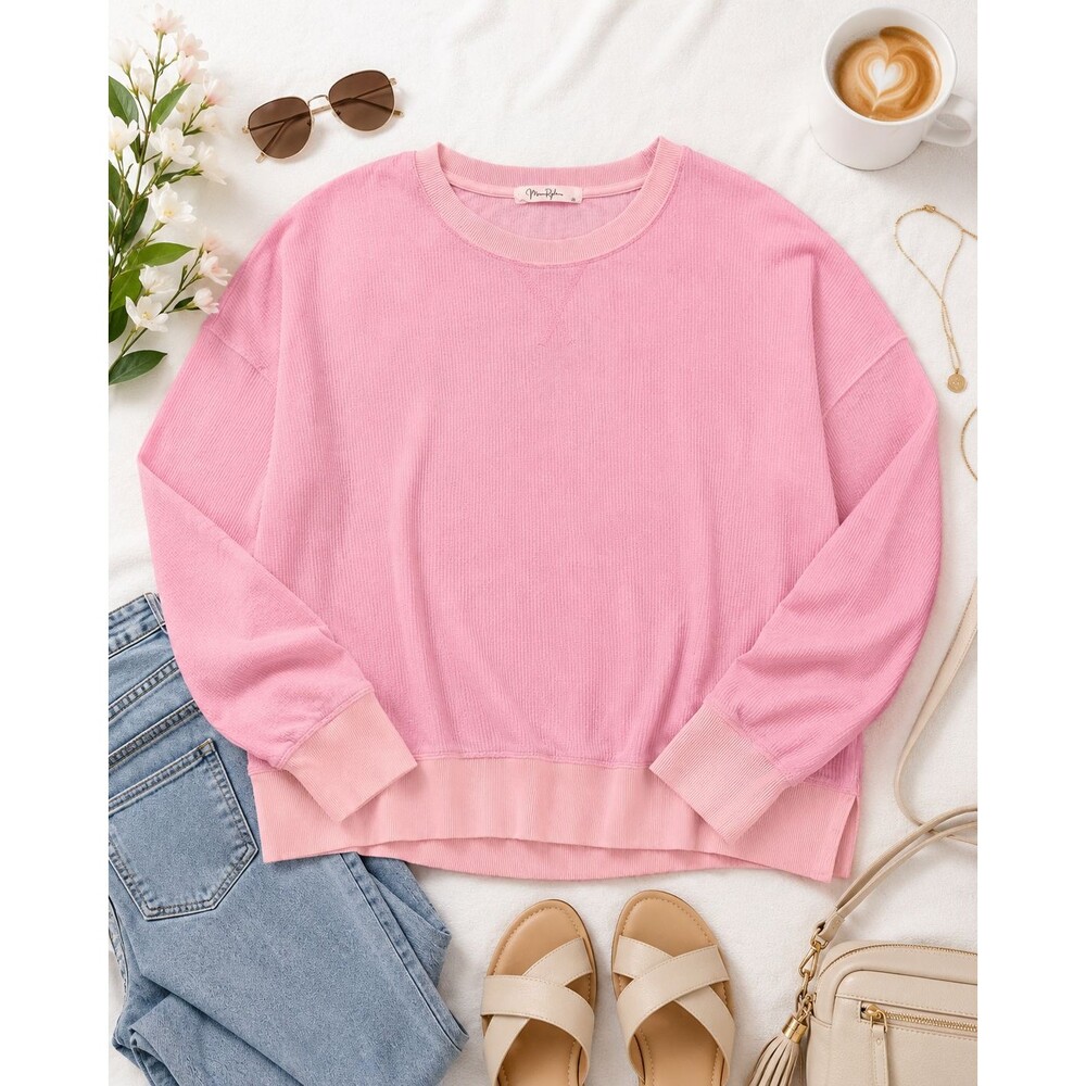 Moon Ryder Sweatshirt Womens 2X Pink Corded Ribbed Crewneck Cotton Pullover